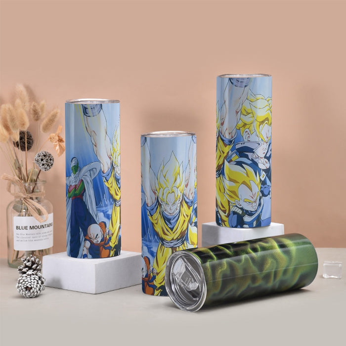 DBZ Goku Saiyan Spirit Bomb Vegeta Piccolo Gohan Trunks Vibrant Design Tumbler with twinkle surface