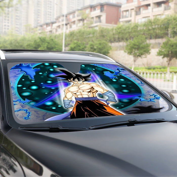 DBZ Goku Muscular Saiyan Vibrant Background Art Style Windshield Sunshade