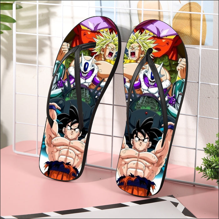 DBZ Goku Spirit Bomb Destroy Villains Cooler Broly Namek Vibrant Flip Flops