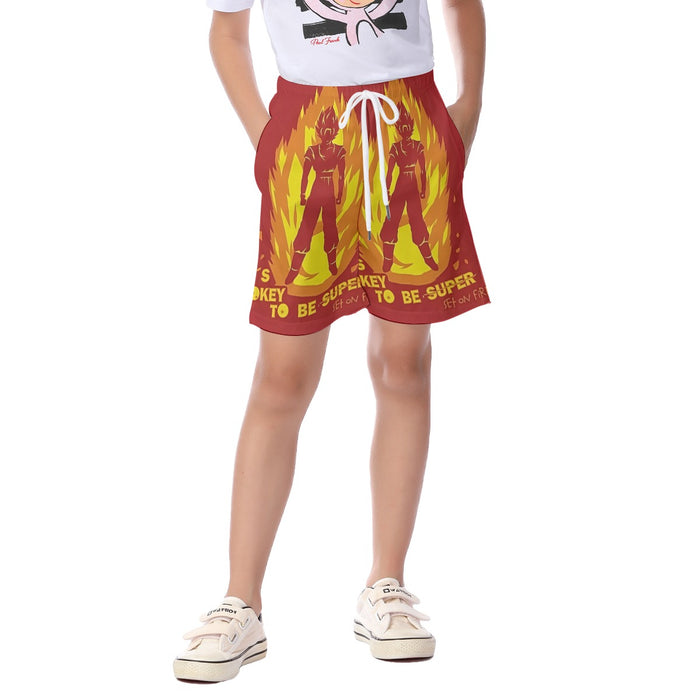 Dragon Ball Z Son Goku On Fire Its Okay To Be Super Saiyan  Kid's Beach Shorts