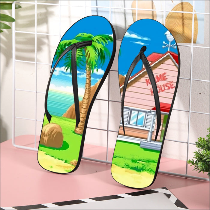 Dragon Ball Master Roshi's Kame House Cartoon Style Flip Flops