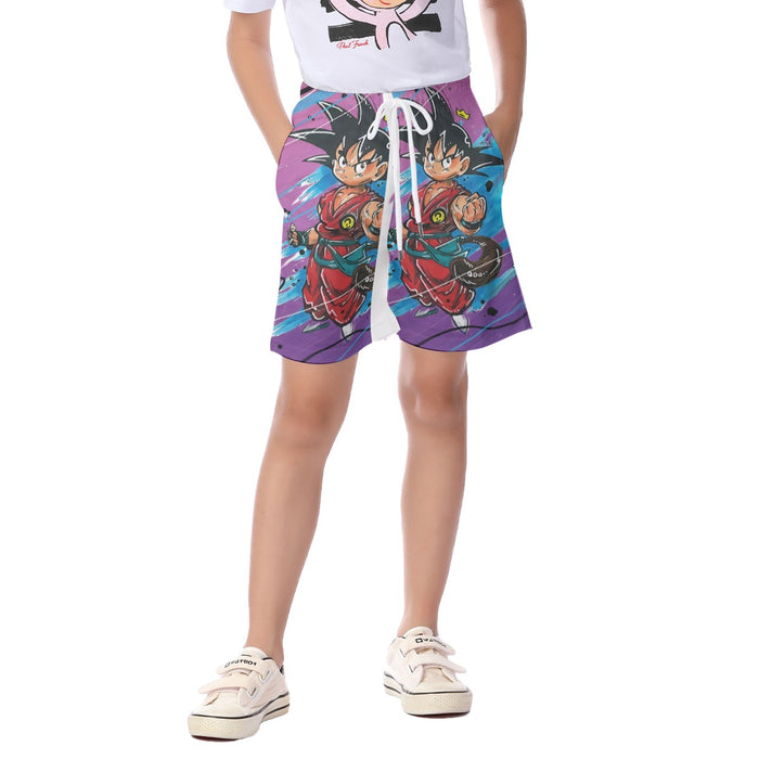 Dragon Ball Z  Kid Goku Graffiti Painting  Kid's Beach Shorts