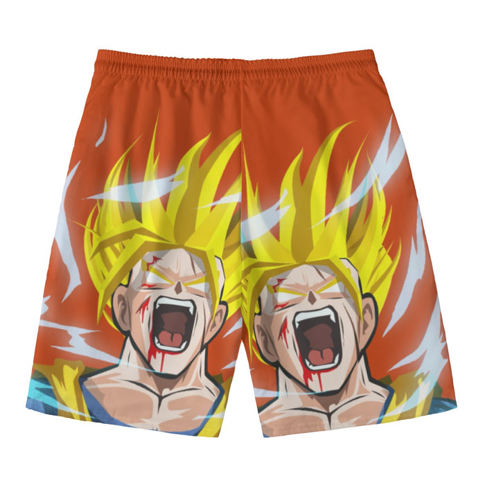 Dragon Ball Goku Super Saiyan Angry Scream Hand Drawing Design Beach Pants