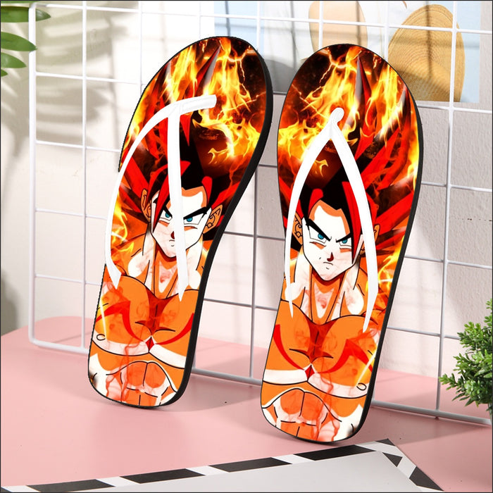 Dragon Ball Goku Super Saiyan Rose Flaming Fan Art Flip Flops