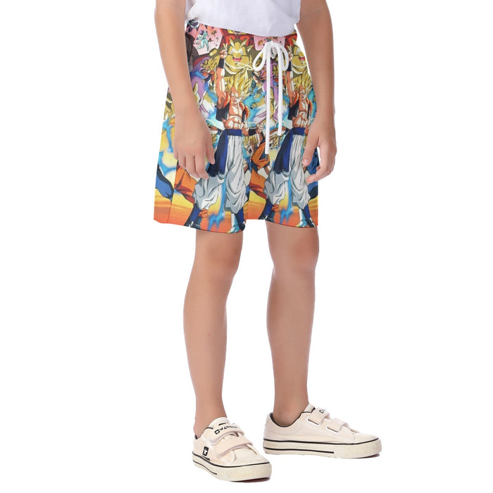 DBZ Goku Vegeta Fusion Saiyan Gogeta Colorful Design Streetwear Kid's Beach Shorts