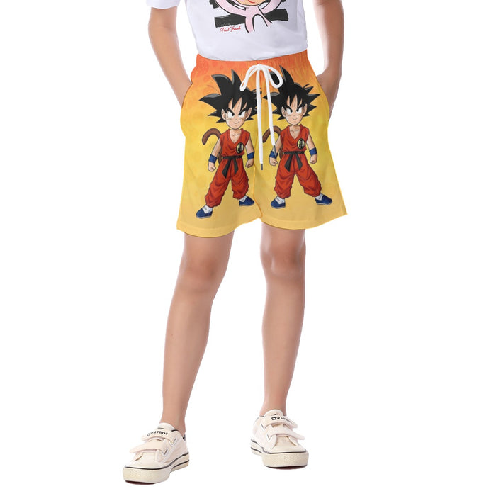 Cute Young Kid Goku Yellow Dragon Ball 3D Kid's Beach Shorts