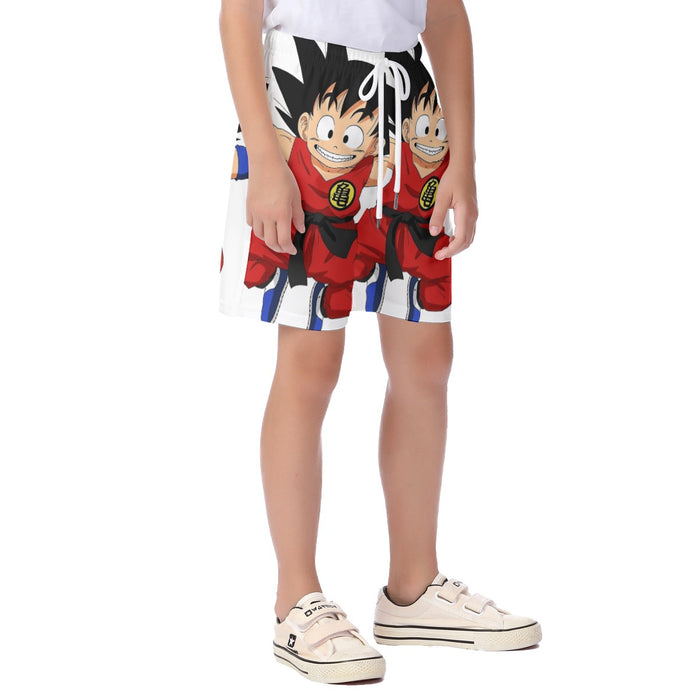 DBZ Jumping Kid Goku In His Training Suit Kid's Beach Shorts