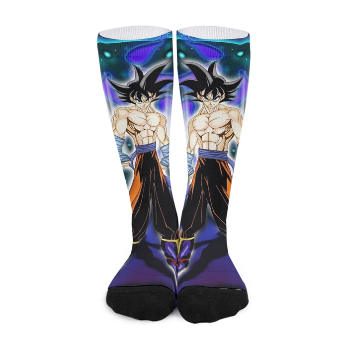 DBZ Goku Muscular Saiyan Vibrant Background Art Style Socks