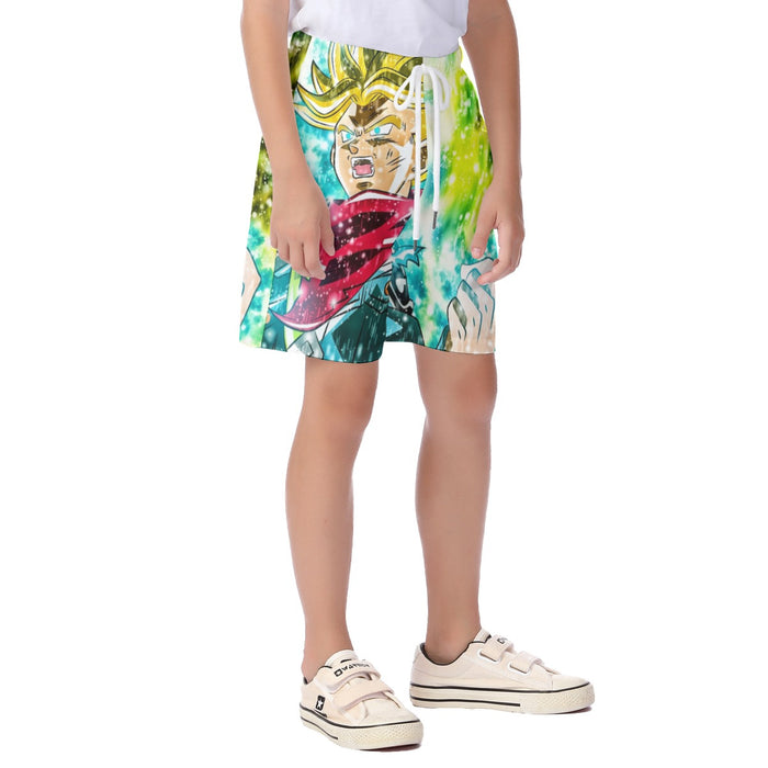 DBZ Trunks Super Saiyan Powerful Battle Ultimate Transformation Design Kid's Beach Shorts