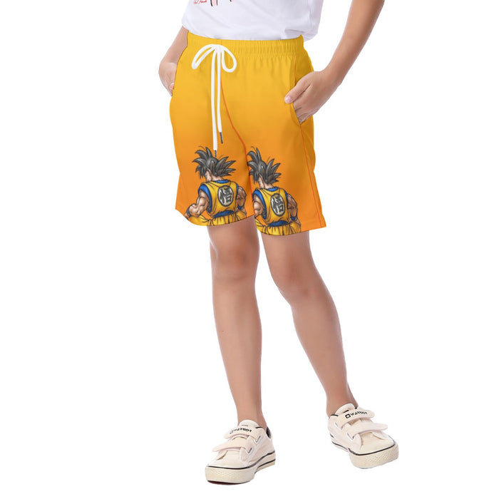 Goku Orange Background Kid's Beach Shorts