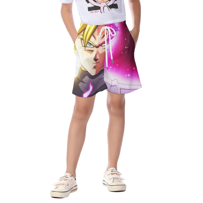 DBZ Goku God Half Rose and Golden Portrait Dope Design Kid's Beach Shorts