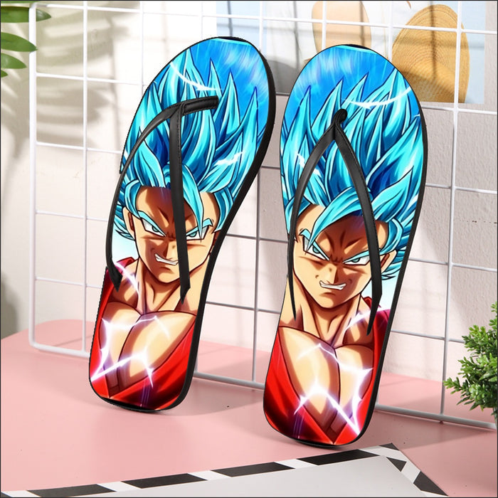 Dragon Ball Super Goku Blue Lightning SSGSS Design Flip Flops