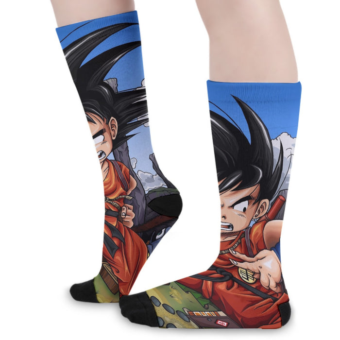 Dragon Ball Anime Angry Kid Goku Sky Clouds Blue 3D Socks