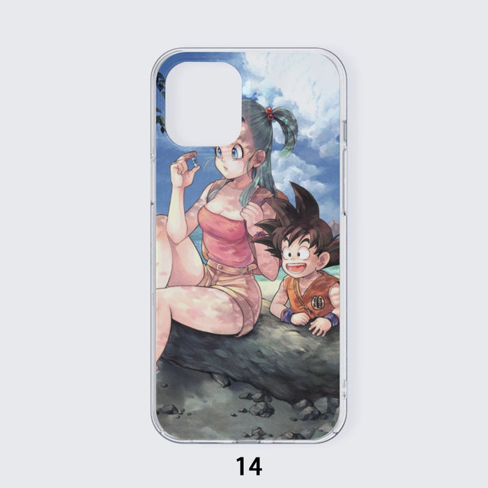 Bulma Sitting on a Tree and Kid Goku at the Beach Blue Graphic DBZ iPhone 14 Case