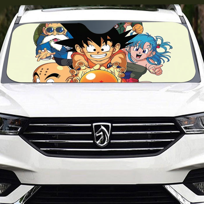 DBZ Kid Goku Master Roshi Bulma Krillin Chasing Dragon Ball Funny Windshield Sunshade