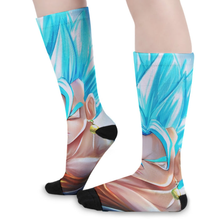 DBZ Goku God Saiyan Blue SSGSS Potara Fusion Design Trendy Socks