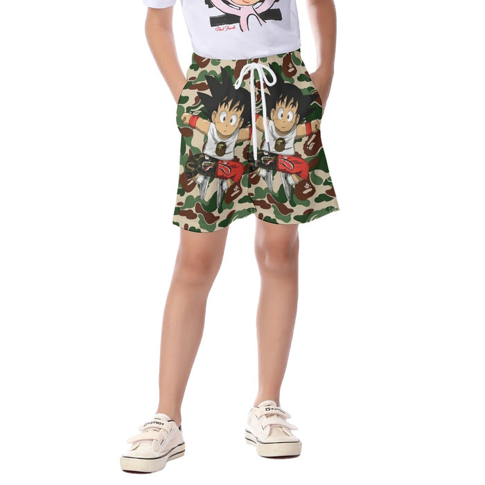 Dragon Ball Jumping Kid Goku Camouflage Kid's Beach Shorts