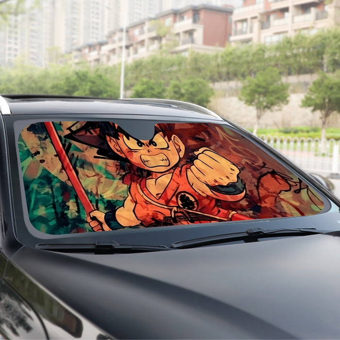 Kid Young Goku Vintage Tie Dye Painting Stylish DBZ 3D Windshield Sunshade