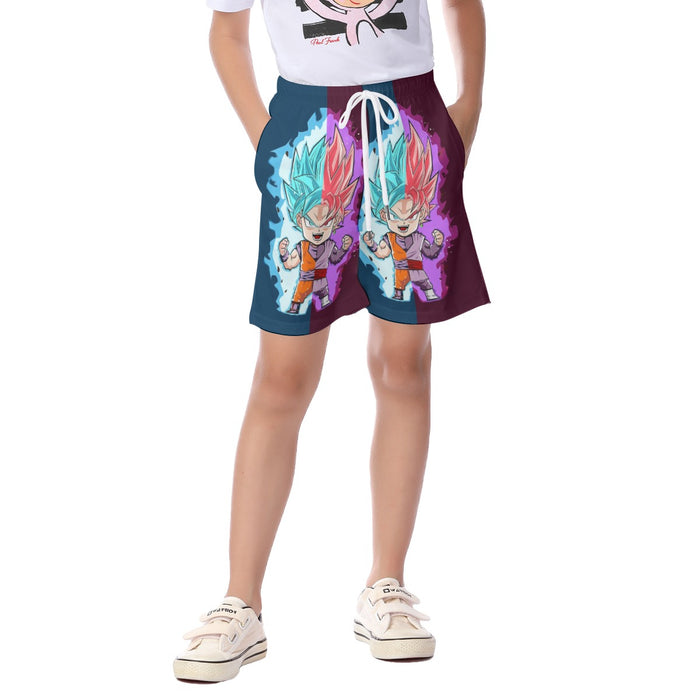 Dragon Ball Super Cute Chibi Blue Vegito Goku Rose Kid's Beach Shorts