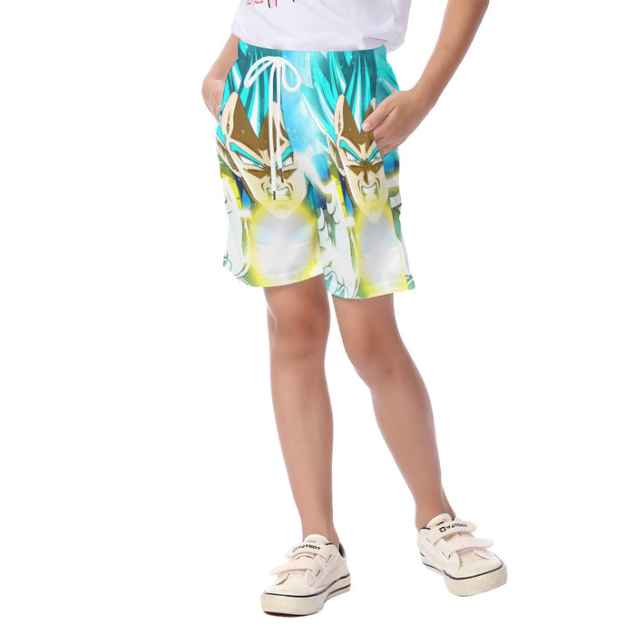 Dragon Ball Blue Vegeta Super Saiyan God Kamehameha Kid's Beach Shorts