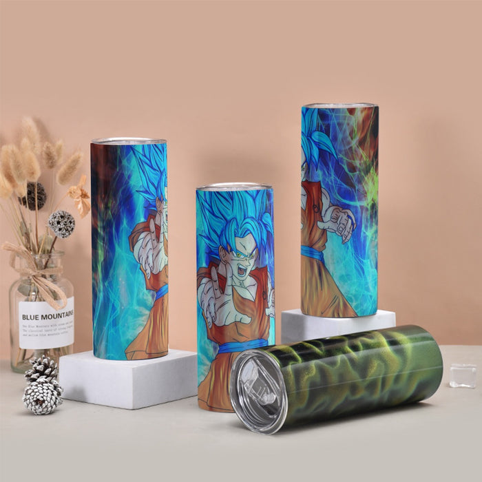 DBZ Goku Super Saiyan God Blue SSGSS Power Aura Fire Theme Design Tumbler with twinkle surface