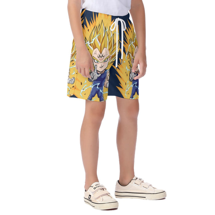 DBZ Majin Vegeta Super Saiyan Prince Power Aura Chibi Sketch Kid's Beach Shorts