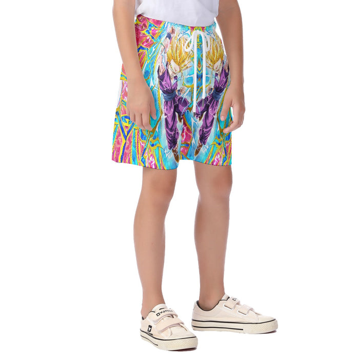 Teen Gohan Dragon Ball Full Tilt Kamehameha Super Saiyan 2  Kid's Beach Shorts