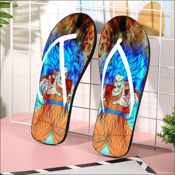 DBZ Goku Super Saiyan God Blue SSGSS Power Aura Fire Theme Design Flip Flops