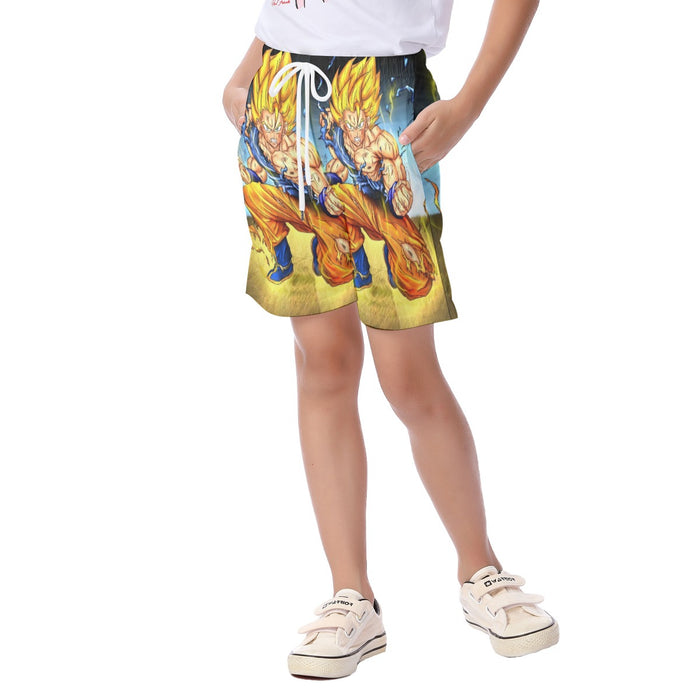 DBZ Goku Super Saiyan Thunder Power Damage Fight Cool Design  Kid's Beach Shorts