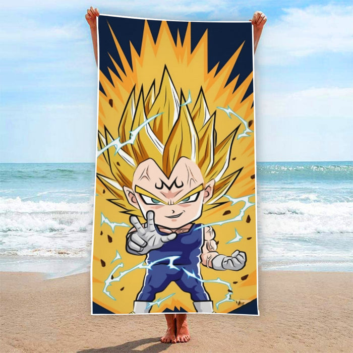 DBZ Majin Vegeta Super Saiyan Prince Power Aura Chibi Sketch Beach Towel