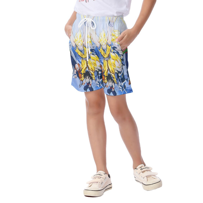 DBZ Goku Saiyan Spirit Bomb Vegeta Piccolo Gohan Trunks Vibrant Design Kid's Beach Shorts