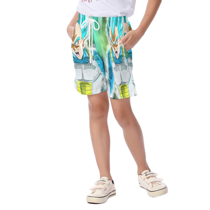 Dragon Ball Super Blue Vegeta Super Saiyan God Cool Kid's Beach Shorts