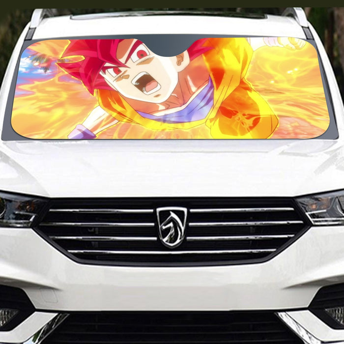 Dragon Ball Goku Super Saiyan Red God Face Portrait Print Windshield Sunshade