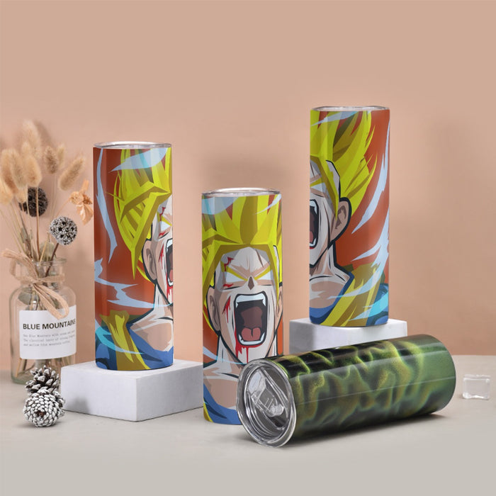 Dragon Ball Goku Super Saiyan Angry Scream Hand Drawing Design Tumbler with twinkle surface