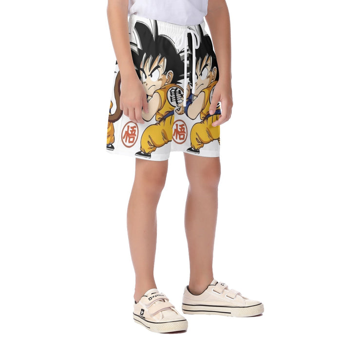 Cute Kid Goku Yellow Clothing Dragon Ball Z Kid's Beach Shorts