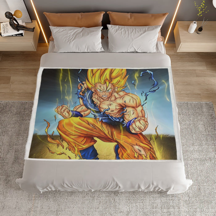 DBZ Goku Super Saiyan Thunder Power Damage Fight Cool Design Household Warm Blanket