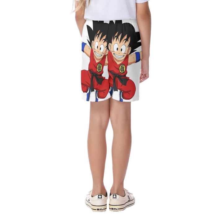 DBZ Jumping Kid Goku In His Training Suit Kid's Beach Shorts