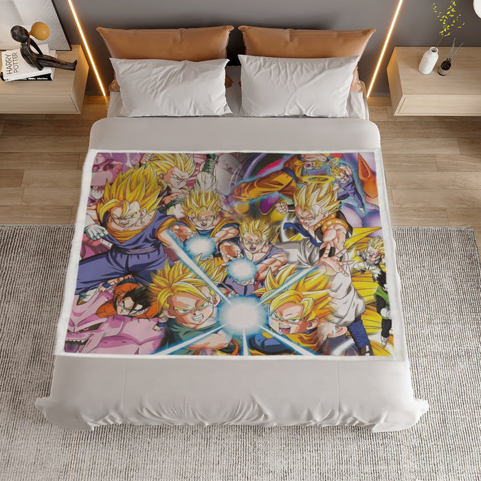 DBZ Goku Gohan Goten Super Saiyan Kamehameha Color Design Household Warm Blanket