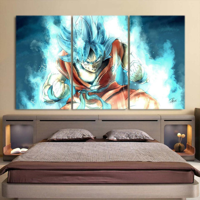 Dragon Ball Son Goku Super Saiyan God Angry Power 3pc Wall Art
