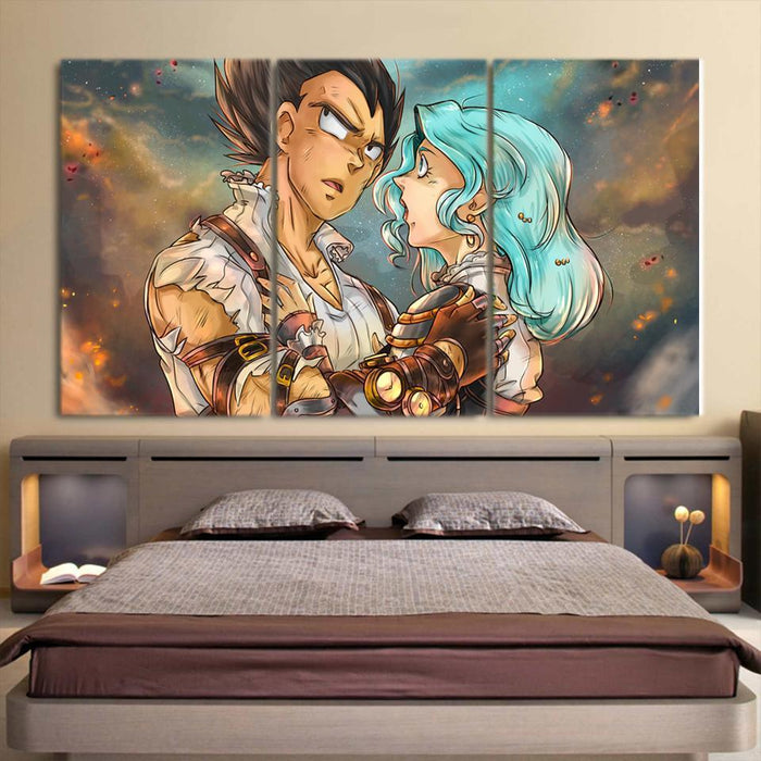 Dragon Ball Vegeta Bulma Lovely Couple Fan Art 3pc Wall Art Decor