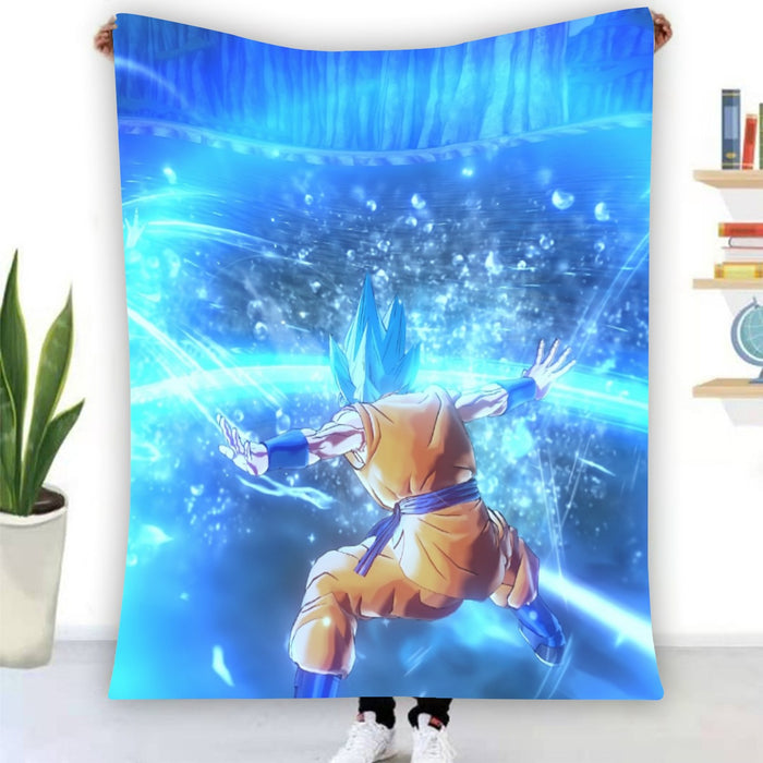 DBZ Goku SSGSS Saiyan God Blue Aura Blasting Streetwear Blanket