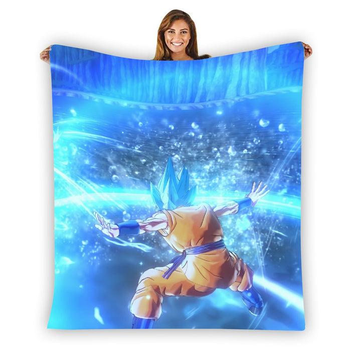 DBZ Goku SSGSS Saiyan God Blue Aura Blasting Streetwear Blanket