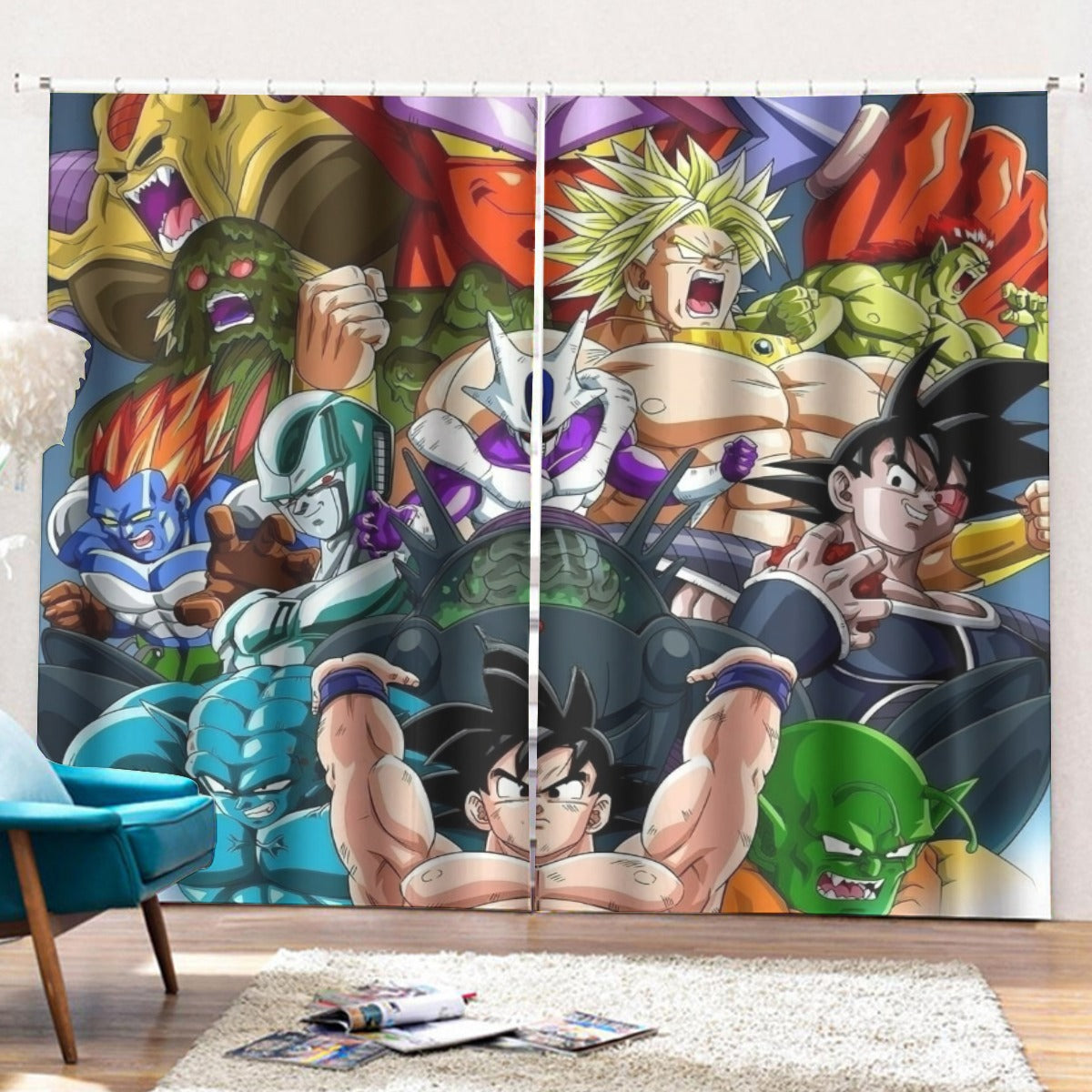 DBZ Goku Spirit Bomb Destroy Villains Cooler Broly Namek Vibrant Curtains with Hooks